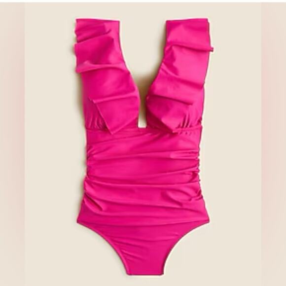 J.Crew Ruched Ruffle One-Piece Swimsuit -  Radiant Fuchsia - 0 - NWT - Picture 1 of 7